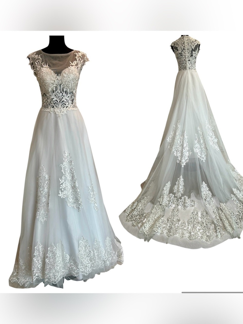 NWT Ada’s Bridal A-line wedding dress illusion neckline intricate lace appliques